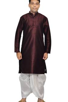 Men's Pink Violet Kurta White Dhoti