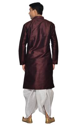 Men's Pink Violet Kurta White Dhoti 3