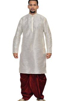 Men's White Kurta Maroon Dhoti