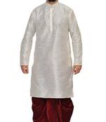 Men's White Kurta Maroon Dhoti