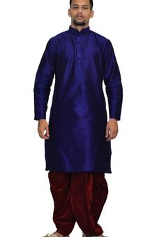 Men's Royal Blue Kurta Maroon Dhoti