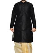Men's Black Kurta Golden Dhoti