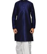 Men's Nevy Blue Kurta with White Dhoti