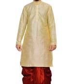 Men's Golden Kurta Red Dhoti