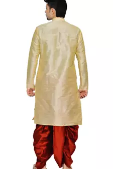 Men's Golden Kurta Red Dhoti