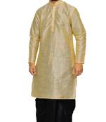Men's Golden Kurta Black Dhoti