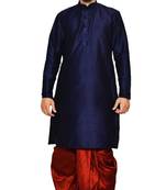Men's Nevy Blue Kurta Red Dhoti