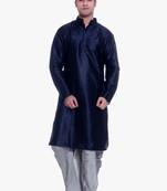 Men's Navy Blue kurta Sliver Dhoti