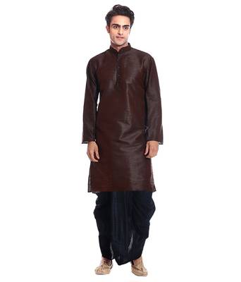 Men's Brown Kurta Black Dhoti 1