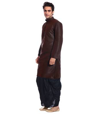 Men's Brown Kurta Black Dhoti 2