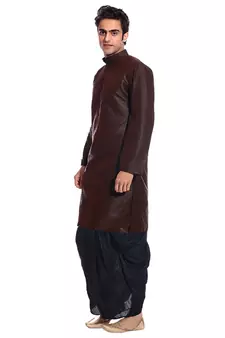 Men's Brown Kurta Black Dhoti