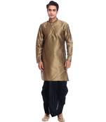 Men's Coper Gold Kurta Black Dhoti