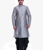 Men's Sliver Kurta Black Dhoti