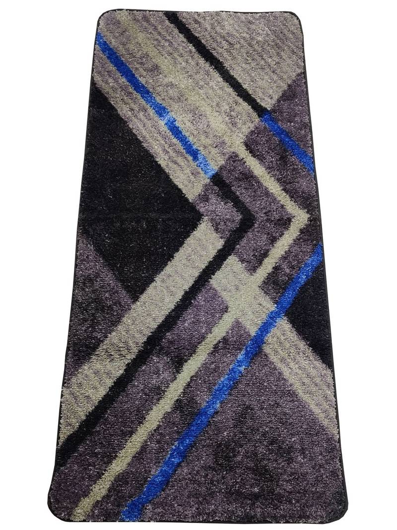 Printed Carpet Area Rug With Anti Slip Backing  1pc 2 X 5 Ft (matuzi) geo lines greyblue