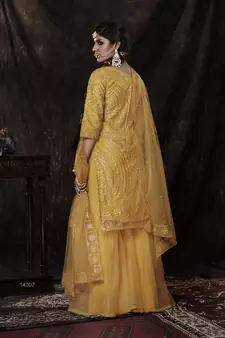 Mustard Sequins Embroidered Net Salwar Kameez For Partywear