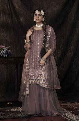 Lilac Sequins Embroidered Net Party Wear Salwar Kameez 1
