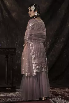 Lilac Sequins Embroidered Net Party Wear Salwar Kameez
