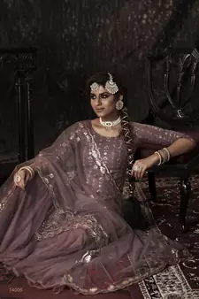 Lilac Sequins Embroidered Net Party Wear Salwar Kameez