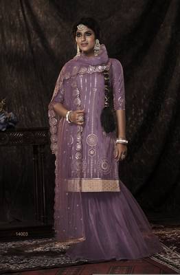 Onion Pink Sequins Embroidered Net Gharara Suit 1