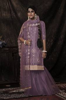 Onion Pink Sequins Embroidered Net Gharara Suit