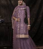 Onion Pink Sequins Embroidered Net Gharara Suit