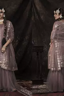 Lilac Sequins Embroidered Net Party Wear Salwar Kameez