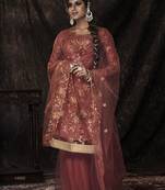 Mesmerizing Dark orange Sequins Embroidered Net Sharara Suit