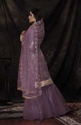 Onion Pink Sequins Embroidered Net Gharara Suit 2