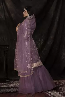 Onion Pink Sequins Embroidered Net Gharara Suit