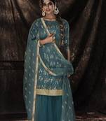  Dark Firozi Sequins Embroidered Net Salwar Suit