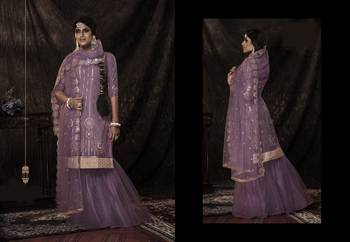 Onion Pink Sequins Embroidered Net Gharara Suit 3