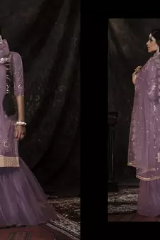 Onion Pink Sequins Embroidered Net Gharara Suit