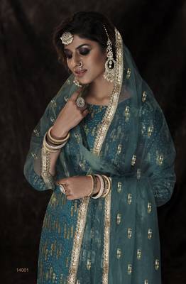 Dark Firozi Sequins Embroidered Net Salwar Suit 2