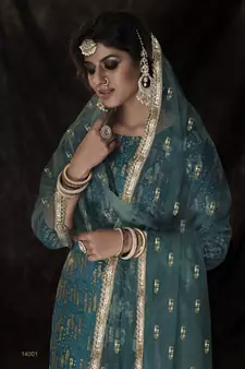  Dark Firozi Sequins Embroidered Net Salwar Suit