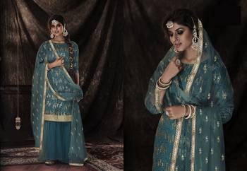  Dark Firozi Sequins Embroidered Net Salwar Suit 3