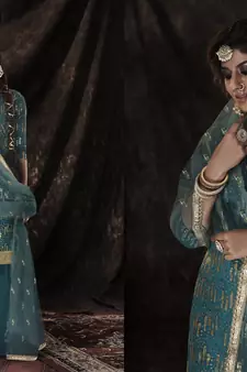  Dark Firozi Sequins Embroidered Net Salwar Suit