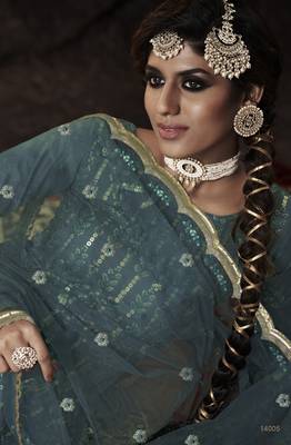 Bewitching Dark firozi Sequins Embroidered Net Salwar Suit 2