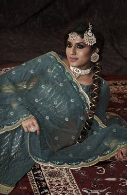 Bewitching Dark firozi Sequins Embroidered Net Salwar Suit 3