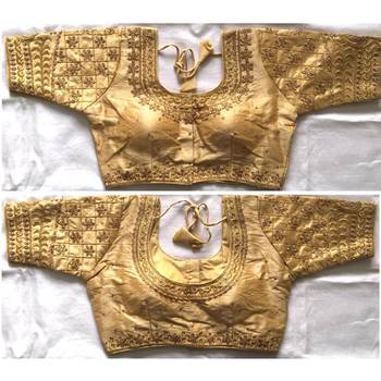 Bieth Women Cotton Silk Gold Diamond Handwork & Embroidery Coding Work Stitched Blouse 1