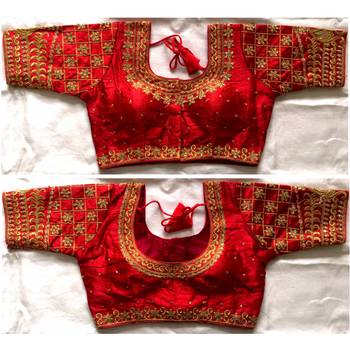 Bieth Women Cotton Silk Gold Diamond Handwork & Embroidery Coding Work Stitched Blouse 1