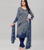Grey Printed Crepe Unstitched Women'S Dress Material
