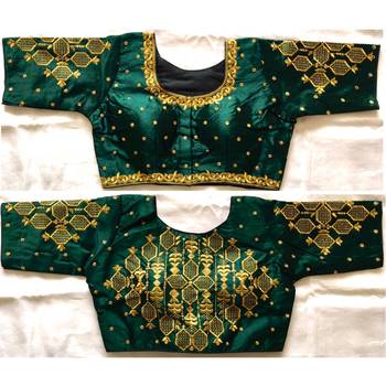 Bieth Women Floral Round Neck Zari Diamond Work Stitched Blouse (38+4InchMargin) 1