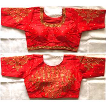 Bieth Women Floral Round Neck Zari Diamond Work Stitched Blouse (38+4InchMargin) 1