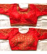 Bieth Women Floral Round Neck Zari Diamond Work Stitched Blouse (38+4InchMargin)