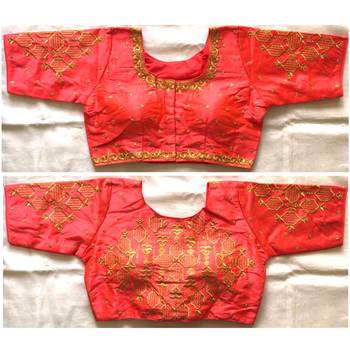 Bieth Women Floral Round Neck Zari Diamond Work Stitched Blouse (38+4InchMargin) 1