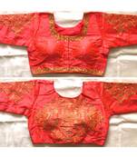 Bieth Women Floral Round Neck Zari Diamond Work Stitched Blouse (38+4InchMargin)