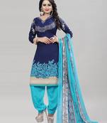 Nevy Blue Printed Crepe Unstitched Women'S Dress Material