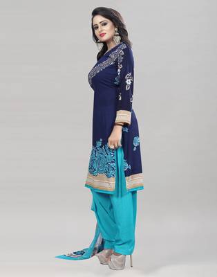 Nevy Blue Printed Crepe Unstitched Women'S Dress Material 2