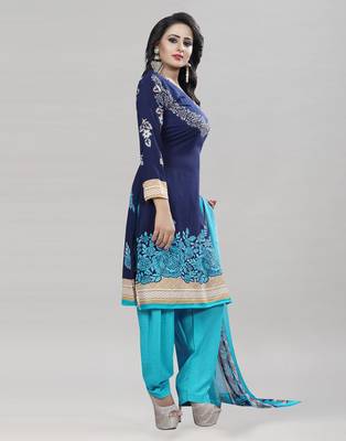 Nevy Blue Printed Crepe Unstitched Women'S Dress Material 3