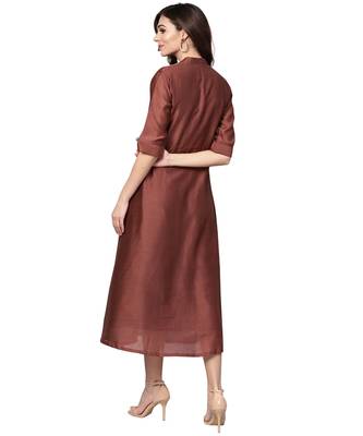 Indo Era Brown Embroidered A-Line Dresses 1